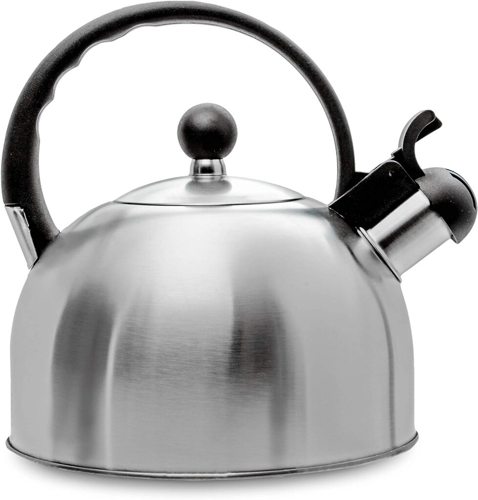 2.5 Liter Whistling Tea Kettle - Modern Stainless Steel Whistling Tea Pot for Stovetop with Cool Grip Ergonomic Handle (Stainless Steel)