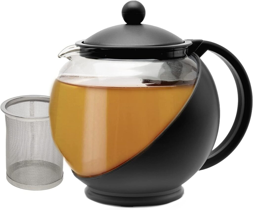 Primula Half Moon Teapot with Removable Infuser, Glass Tea Maker, Stainless Steel Filter, Dishwasher Safe, 40-Ounce, Black