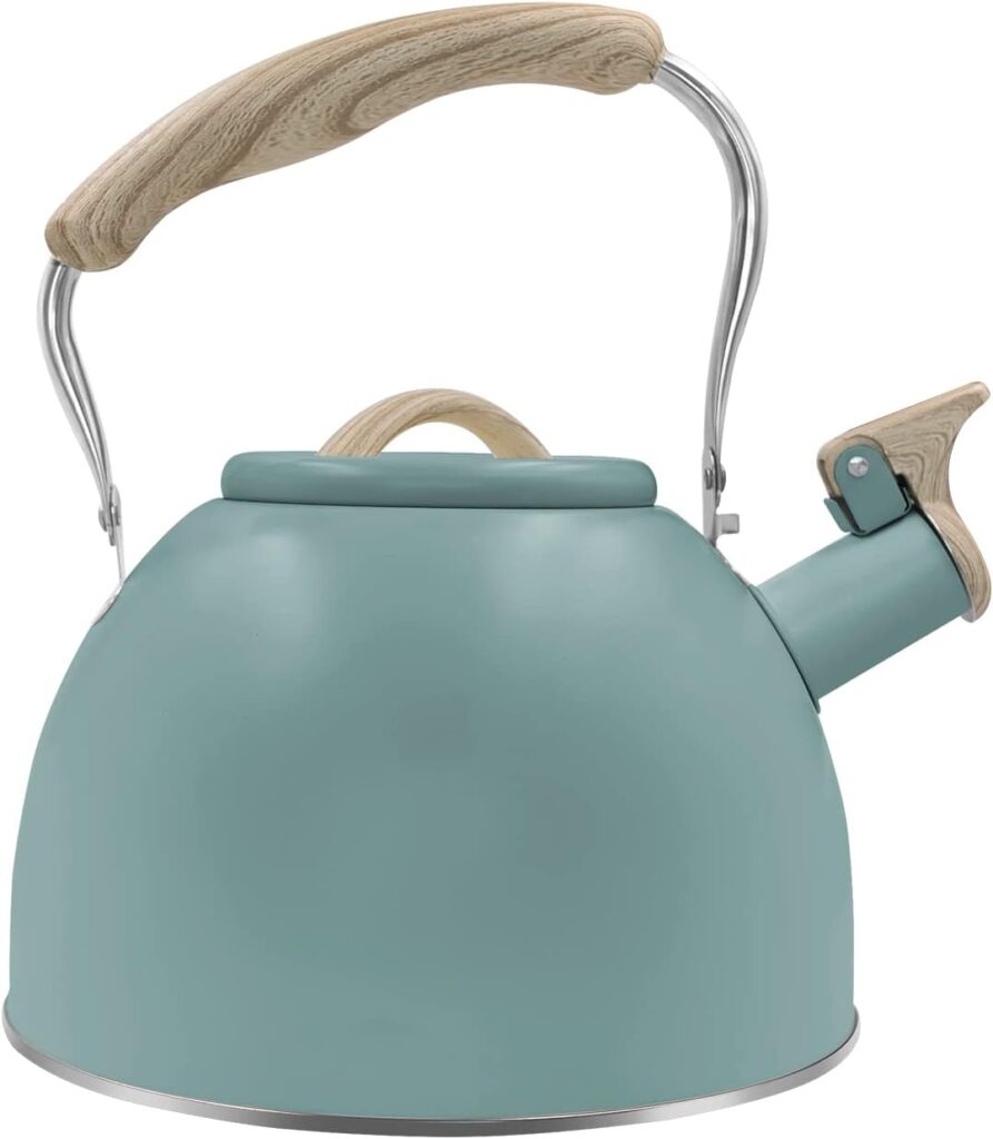 Whistling Stovetop Tea Kettle, 2.6 Quart/3.0 Liter Stainless Steel Tea Kettles, Food Grade Tea Pots for Stove Top, Tea Pot with Anti-Heat Handle, Anti-Rust, Suitable for All Heat Sources (Green)